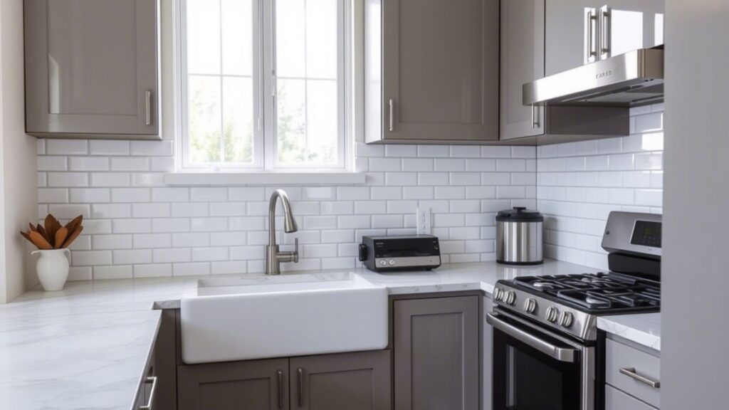 Glossy Subway Tiles with Dark Grout