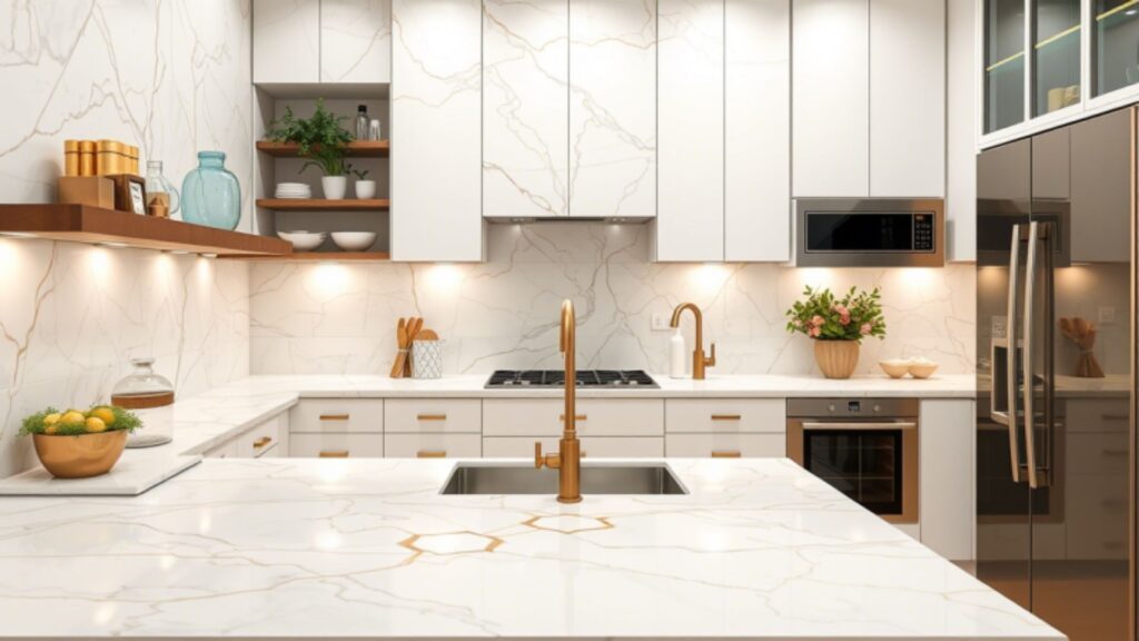 White Marble Mosaic with Gold Accents