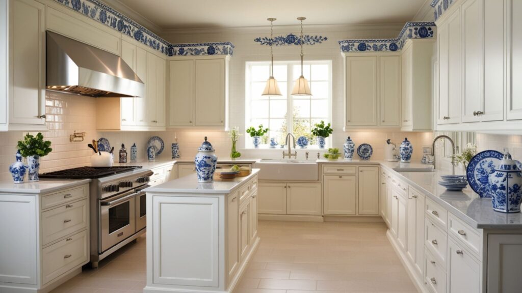 White Tiles with Blue Delft Accents