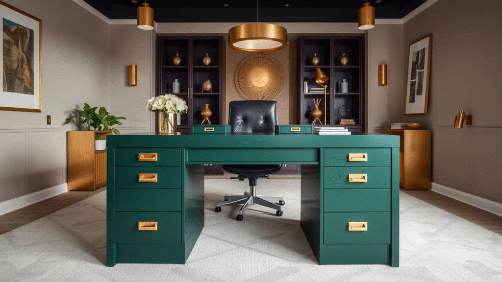 Hunter Green Desk with Brushed Gold Hardware