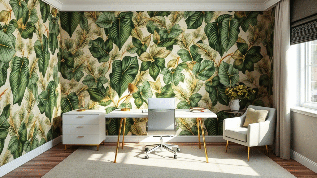 Leafy Wallpaper with Gold Veins