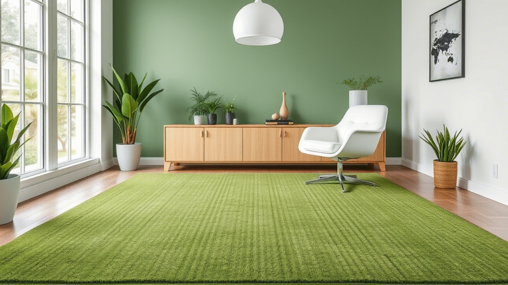Green Rug with Subtle Gold Threading