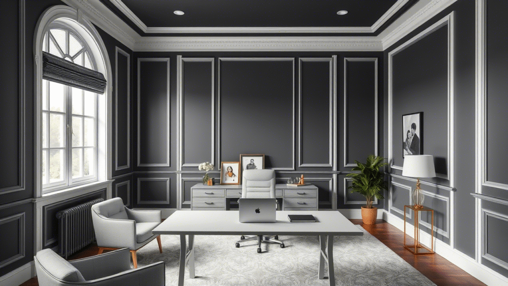 Moody Grey Walls with Crisp White Trim