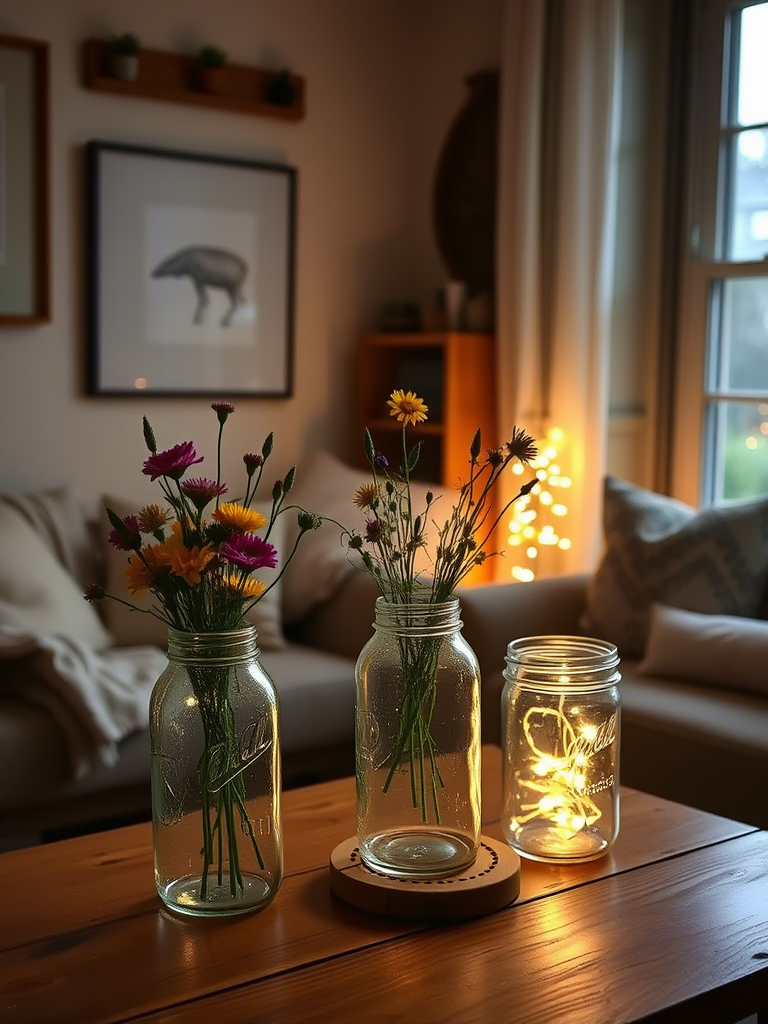 Mason Jars as Vases (or Cups, or Lamps)