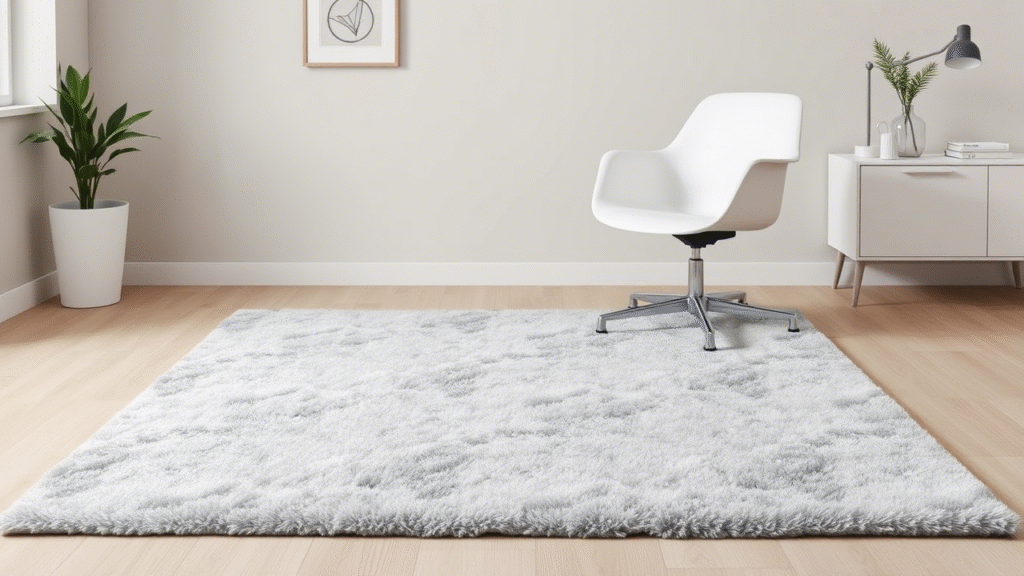 Cloudy Grey Rug Under a White Chair