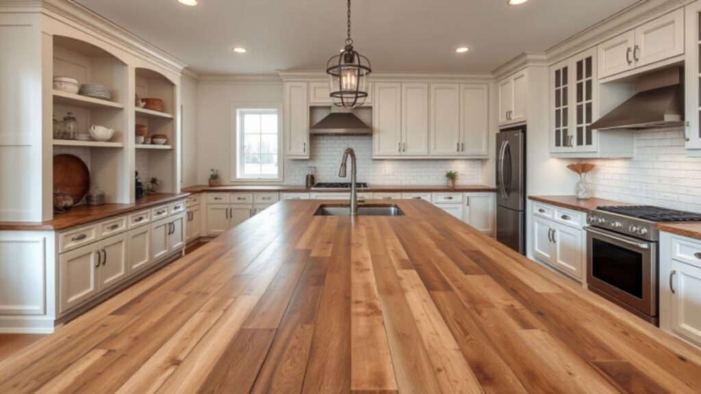 Reclaimed Wood Island with Antique White Perimeter
