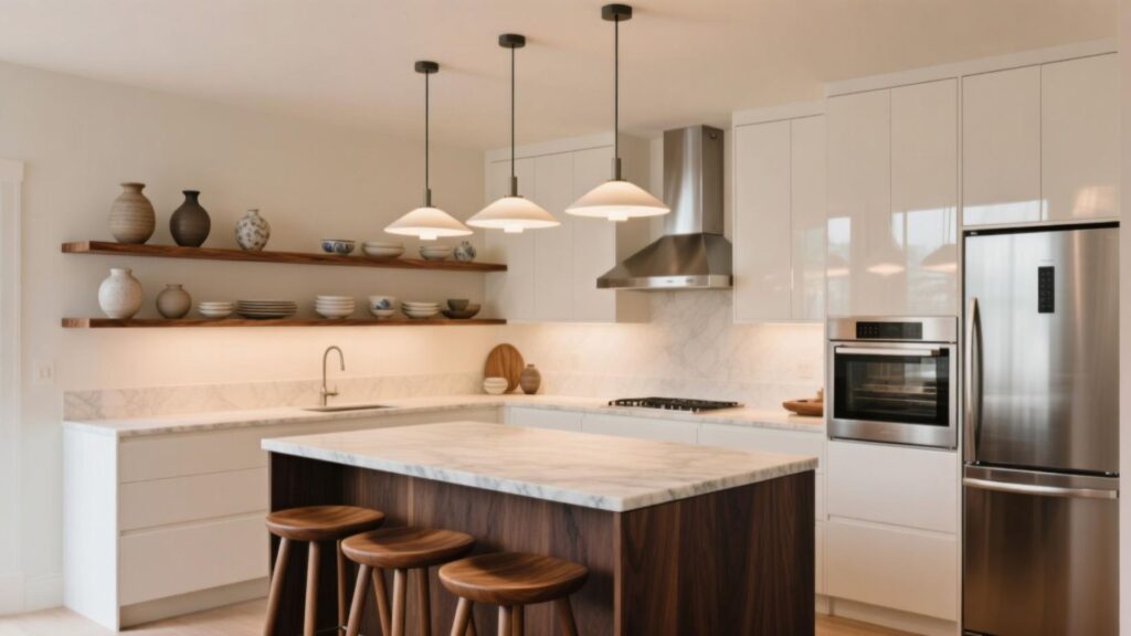 Glossy Warm White In a Tiny Kitchen