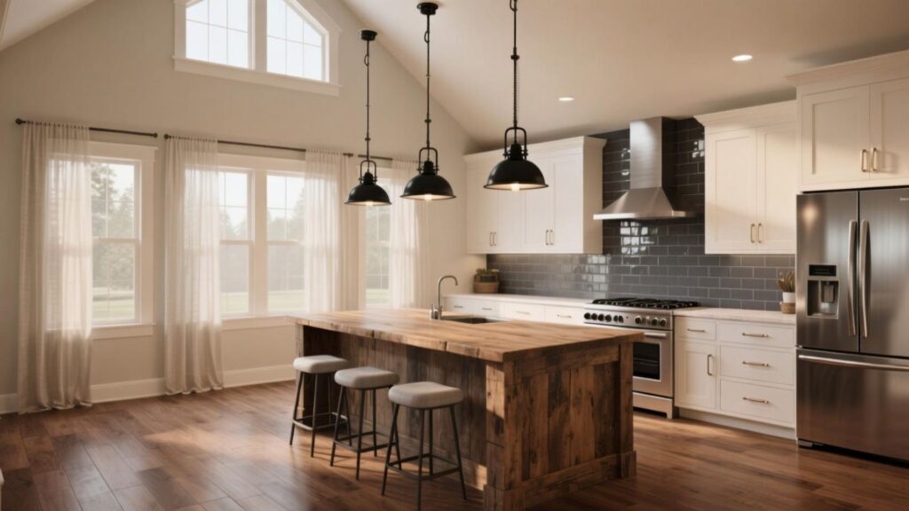 Warm Whites in a High-Ceiling Kitchen